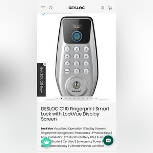 DESLOC C110 Silver Fingerprint Smart Lock NWT